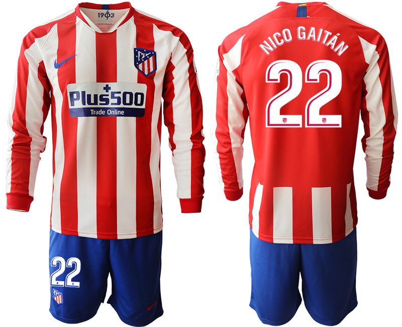 Men 2019-2020 club Atletico Madrid home long sleeves #22 red Soccer Jerseys
